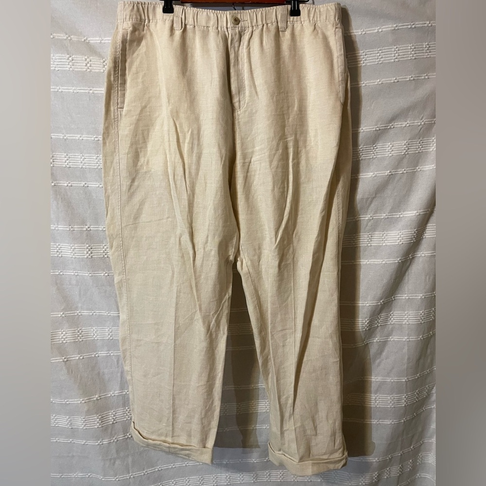 Tommy Bahama Relax Beige 100 Linen Elastic Waist Cuff Leg Women